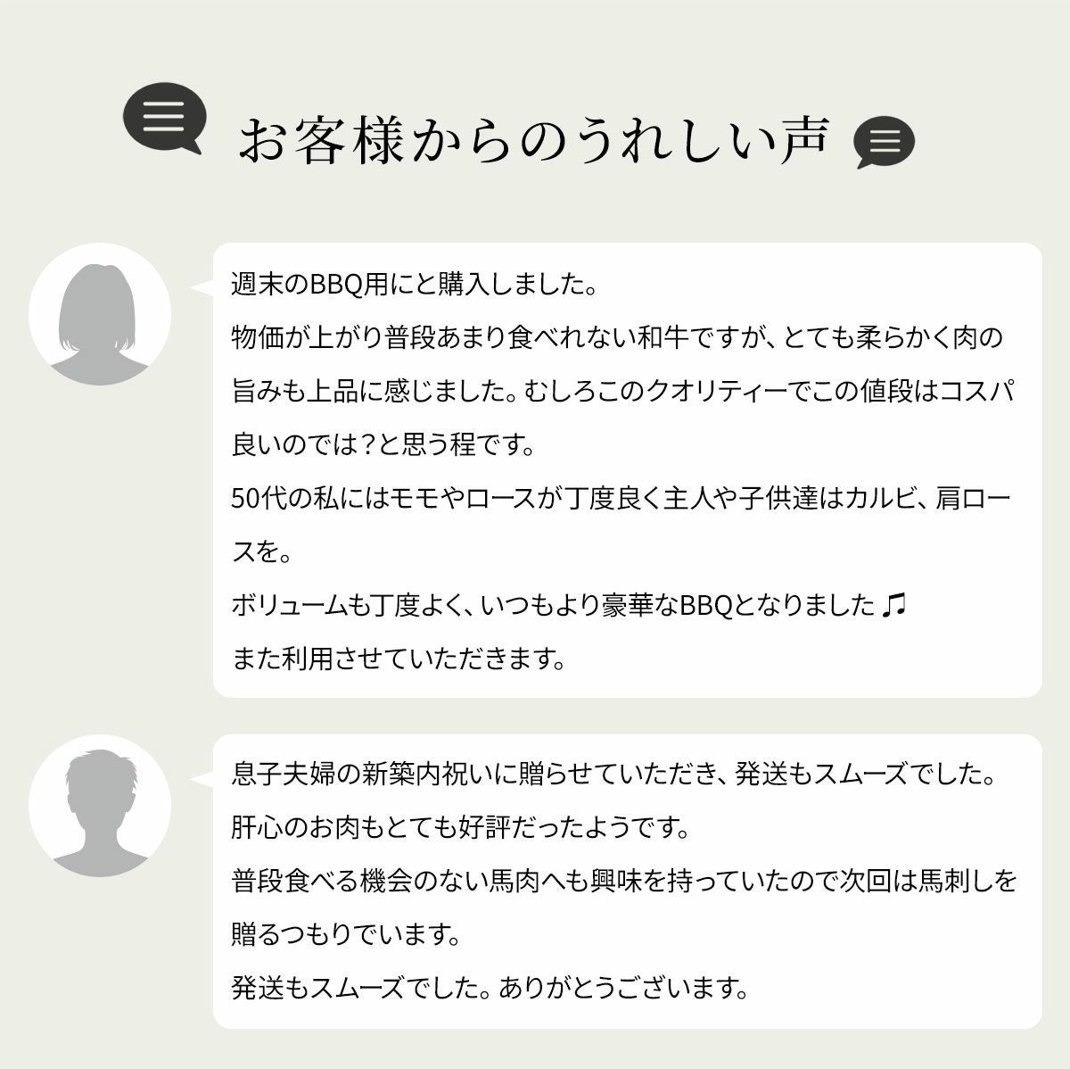 黒毛和牛・馬刺し専門店　ミートプロ鈴木のお試し４種焼肉盛合せセットお客様の声